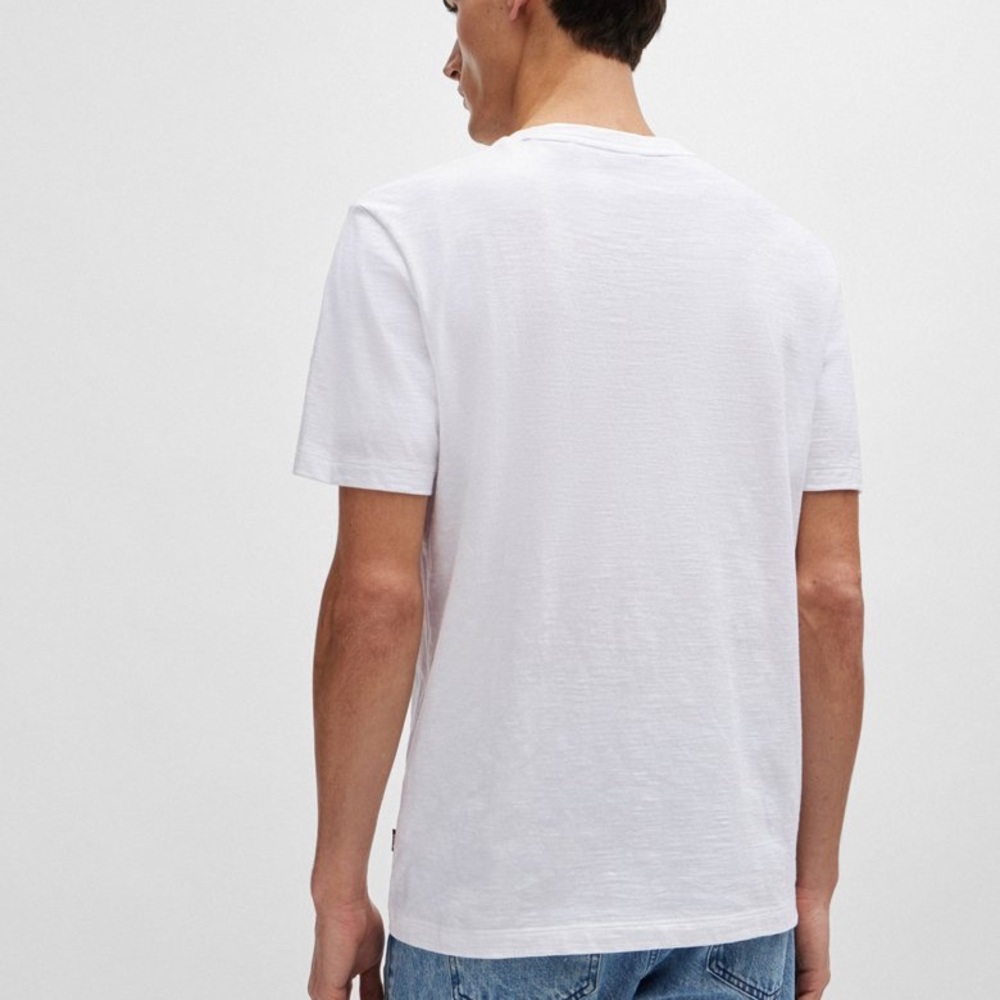 Boss White V-Neck Shirt In Mercerized Cotton - Picture 2 of 9